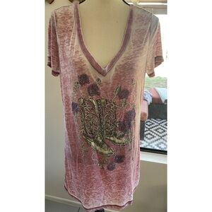Vintage How Cute Apparel Rhinestone Cowboy Boots VNeck Size 1XL